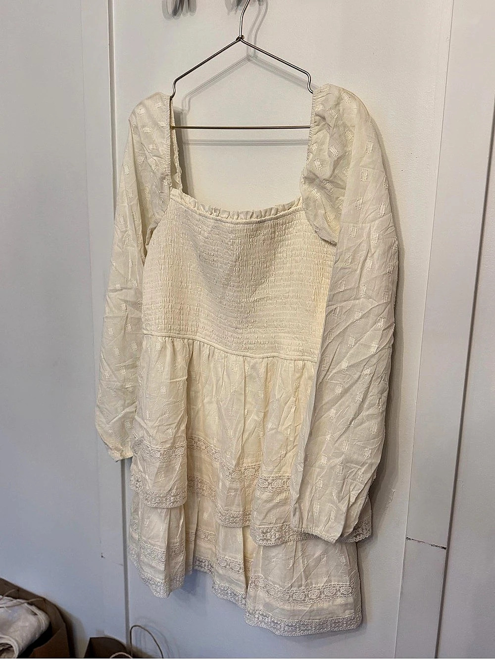 Pale Yellow Lace Sleeve Mini Dress Like New